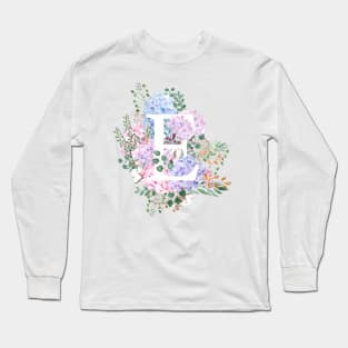 botanical monogram alphabet E hydrangea flowers Long Sleeve T-Shirt